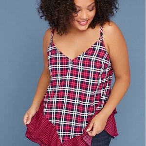 Fast Lane Ruffled Plaid Cami With Metal Studs 24W